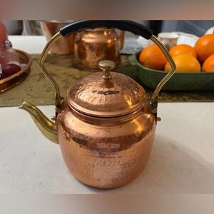 Vintage Copper Tea Kettle with Brass Handle from India